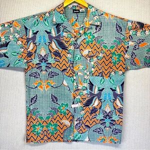 Vintage Jantzen 1970’s Hawaiian Button Up Shirt Men Sz Large Colorful Birds